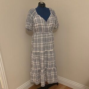 Madewell Blue and White Plaid Midi Dress